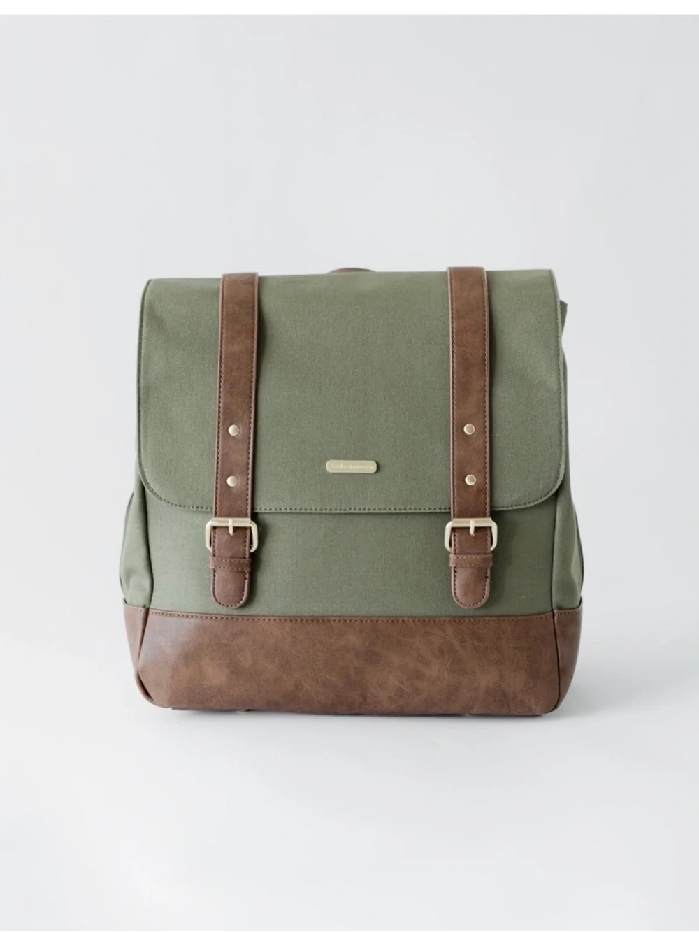 Gray Canvas Baby Backpack with Brown Leather Trim